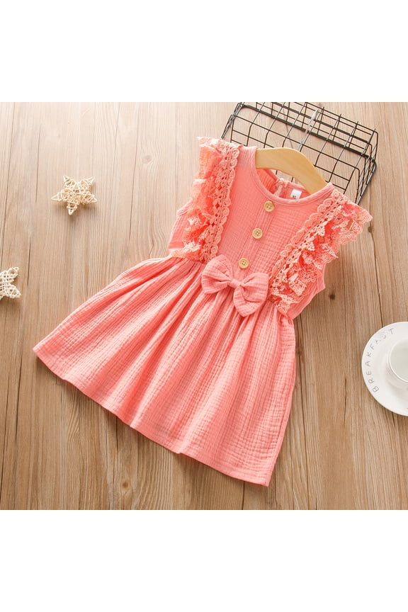 Toddler Kids Baby Girls Lace Sleeveless Button Cute Bowknot Princess Dress Dress For Girl Cute Summer Dresses