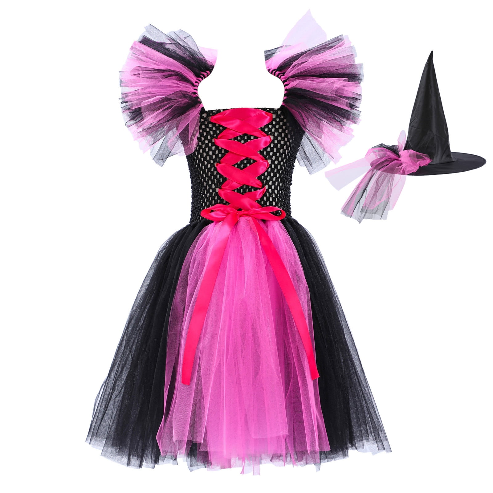Toddler Kids Baby Girls Magnificent Witch Black Gown With Hat Fancy ...