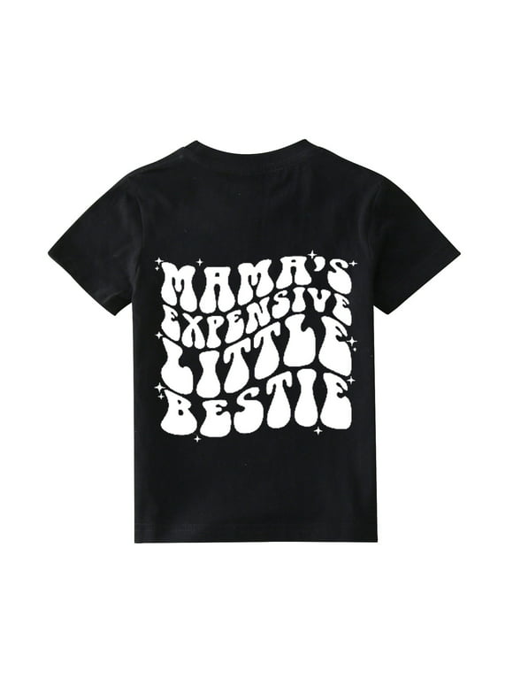 Toddler Kids Baby Girls Mama's Expensive Little Besties Short Sleeve Letter Print Shirt Mama's Mini Funny T Shirt Trendy Fashion Shirt Tee Tops, 3-4 Years