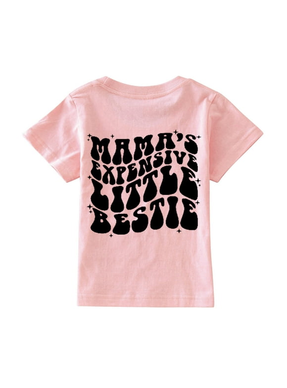 Toddler Kids Baby Girls Mama's Expensive Little Besties Short Sleeve Letter Print Shirt Mama's Mini Funny T Shirt Trendy Fashion Shirt Tee Tops Fashion Child Clothes Top