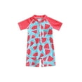 thumbnail image 1 of Toddler Kids Baby Girls One Piece Swimsuit Watermelon Print Short Sleeve Zip Up Rashguard Swimwear Bathing Suit, 1 of 6