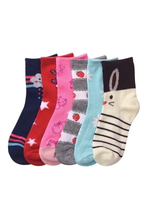 Toddler Kids Baby Girls Soft Computer Crew Socks, Mutli-Color Animal Cartoon Printed, 06-8, 6 Pairs
