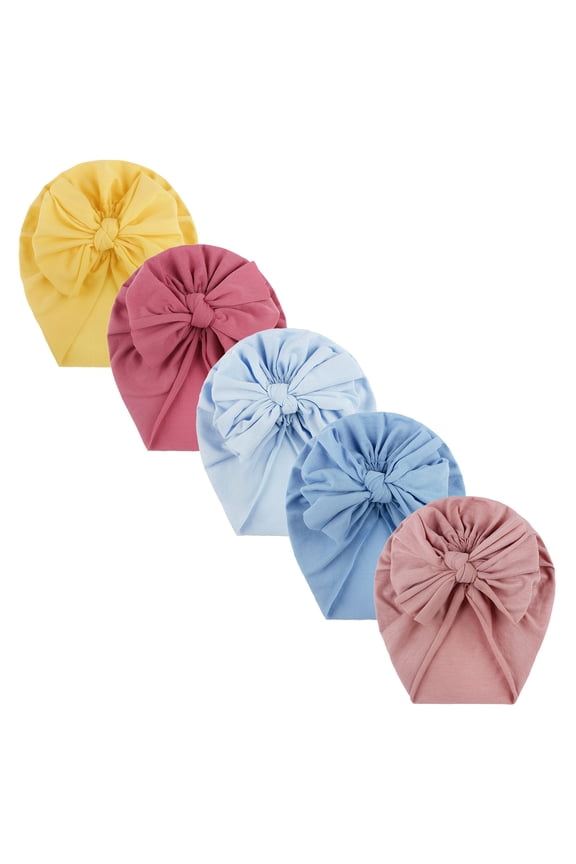 Toddler Kids Baby Girls Solid Bow Knotted Hat Beanie Headwear Accessories 5Pcs Autumn Winter Warm Baseball Cap