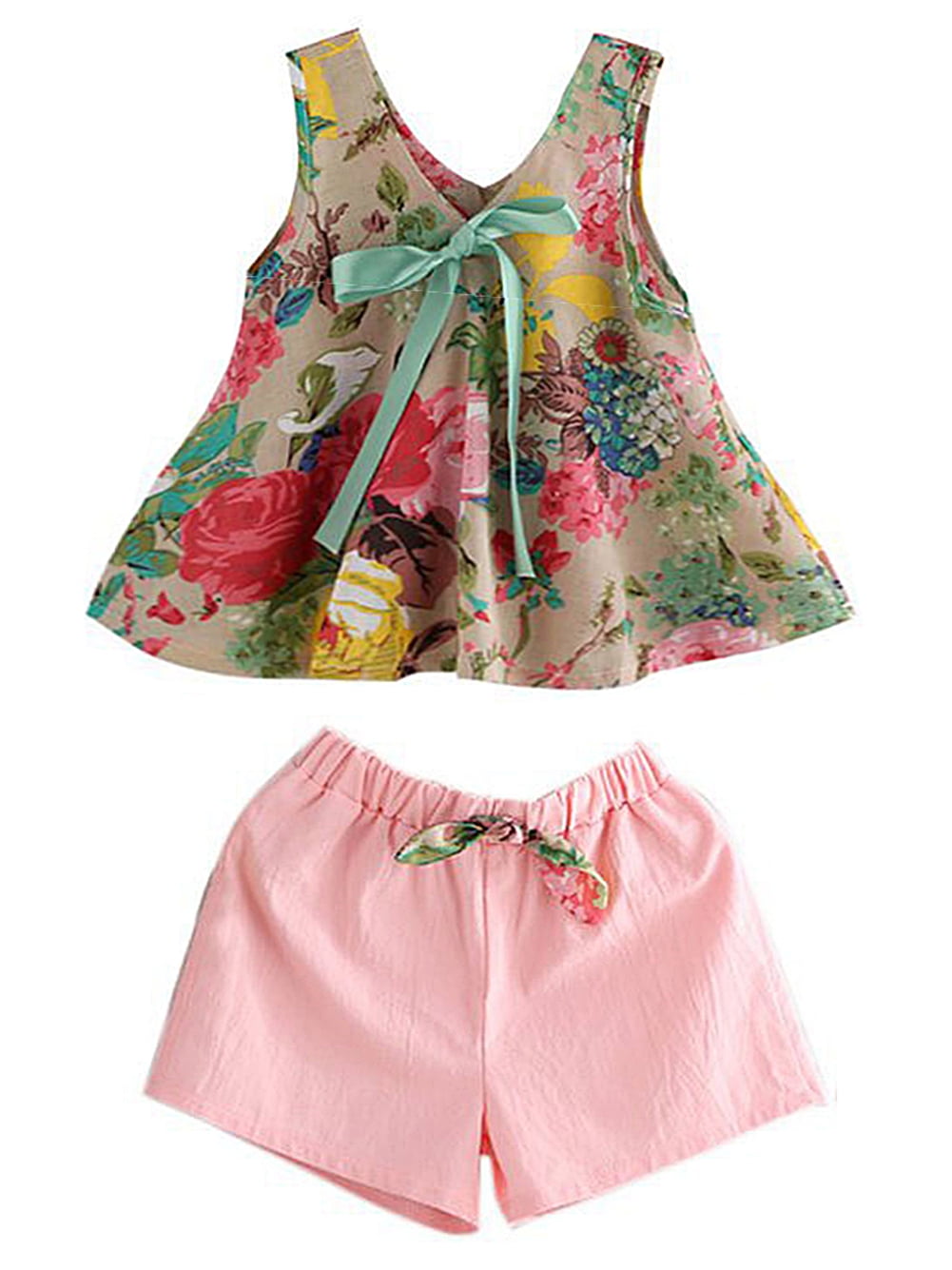 Toddler Kids Baby Girls Summer Floral Outfits Clothes T-shirt Vest Tops ...