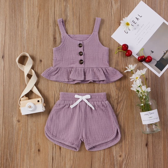 Toddler Kids Baby Girls Summer Four-color Suspender Top And Shorts Clothes Set Athletic Shorts Girl Leggings For Girl Plus Size Pack Linen Pocket Elastic Breathable Trousers