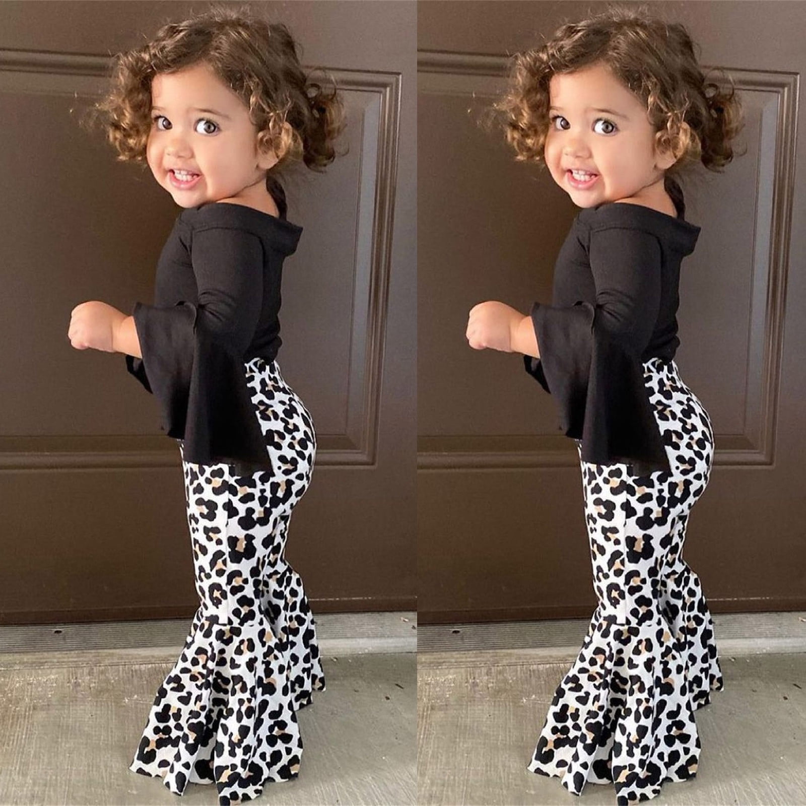 Toddler Kids Baby Girls T-Shirt Tops+ Leopard Print Bell-bottomed Pants  Flared Pants Outfits Set - Walmart.com