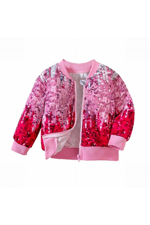 Toddler Kids Baby Jacket Long Sleeve Round Neck Glitter Sequins Outwear Zipper Windproof Coats for Girls Winter Fall