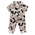 thumbnail image 1 of Toddler Kids Baby Sleepwears Boys Girls Satin Short Sleeve Cartoon Button Down Shirt Tops And Long Pants Silk Pajamas Loungewear Set Fall Winter Soft Loungewear For Child, 1 of 4