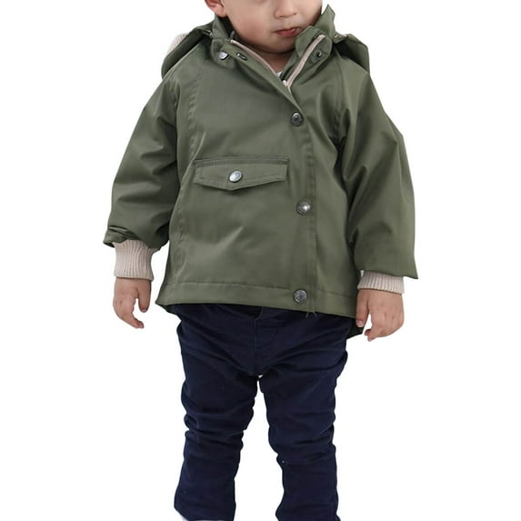 Toddler Kids Baby Winter Warm Outerwear Solid Color Hooded Zipper Padded Outwear For Girls Or Boys Boy