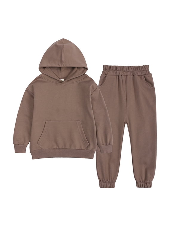 Toddler Kids Babys Girls Boys Spring Winter Solid Long Sleeve Pants Hooded Hoodie Sweatshirt Set Outfits 4 Years