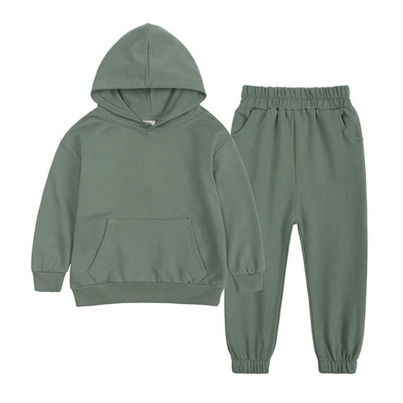 Toddler Kids Babys Girls Boys Spring Winter Solid Long Sleeve Pants Hooded Hoodie Sweatshirt Set Outfits 8 Years
