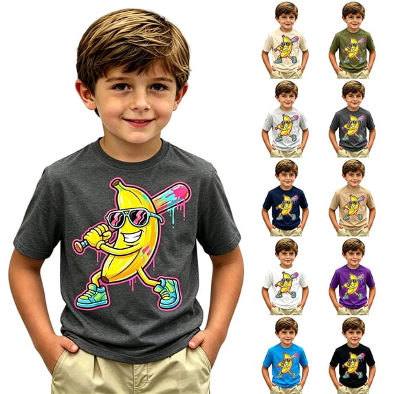 Toddler Kids Bananas Baseball Shirts Banana Graphic Tee Team Fan T-Shirt Game Day Short Sleeve Top #04 Purple 2-3 Years