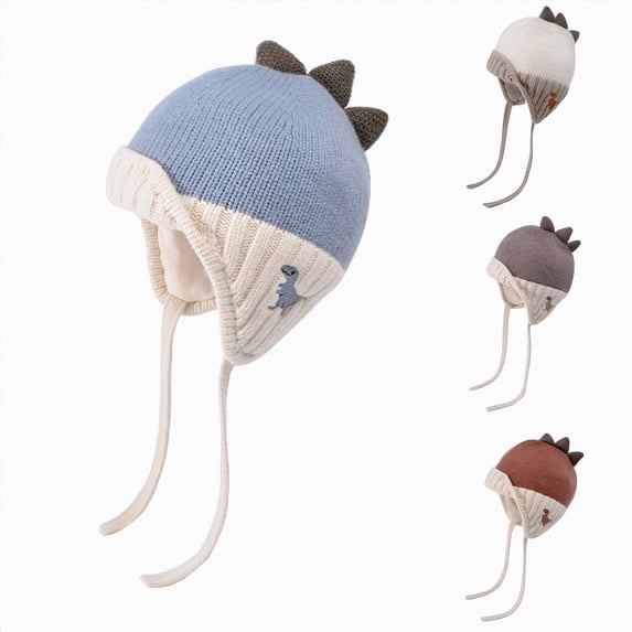 Toddler Kids Beanie Winter Outdoor Warm Thickened Dinosaur Pattern Cute Hats Knitted Hat for Kids