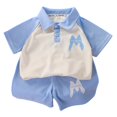 thumbnail image 1 of Toddler Kids Boy Girl 2pcs Summer Outfits Button Down Short Sleeve Shirts Top and Shorts Set, 1 of 5