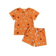 SUNSIOM Toddler Kids Boy Girl Halloween Baby Outfits Pajamas Lounge Set Pumpkin Crewneck Shirts Top Shorts Set Clothes