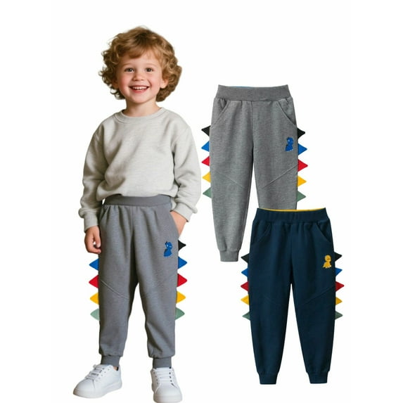 HILEELANG Toddler Boy Girl Pants 2-Pack Set Fleece Jogger Sweatpants Dinosaur Active Sport Trousers 4Y