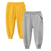 Toddler Kids Boy Girl Pants 2-Pack Set Jogger Sweatpants Jogger Pant Pure Yellow Grey Active Sport Trousers 7Y