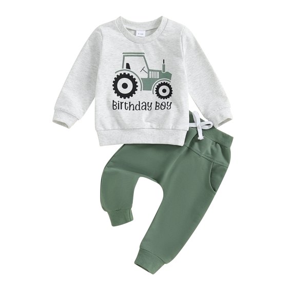 Toddler Kids Boy Pants Clothing Set 6 12 18 24 Months 2T 3T 4T Tractor Letter Print Long Sleeve Round Neck Sweatshirt Drawstring Pocket Long Pants Outfits