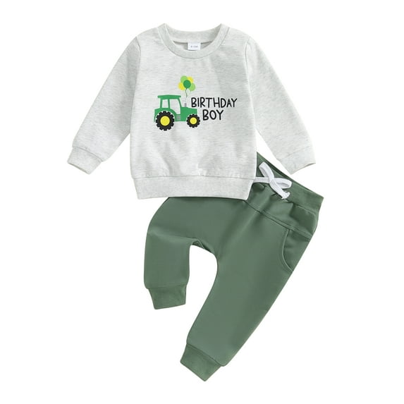 Toddler Kids Boy Pants Clothing Set 6 12 18 24 Months 2T 3T 4T Tractor Letter Print Long Sleeve Round Neck Sweatshirt Drawstring Pocket Long Pants Outfits