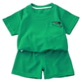 thumbnail image 1 of Toddler Kids Boy Shorts Clothing Set 0 6 12 18 24 Months 2T 3T 4T Letter Print Short Sleeve Round Neck T-Shirt with Solid Shorts 2Pcs Outfit,Green, 1 of 5