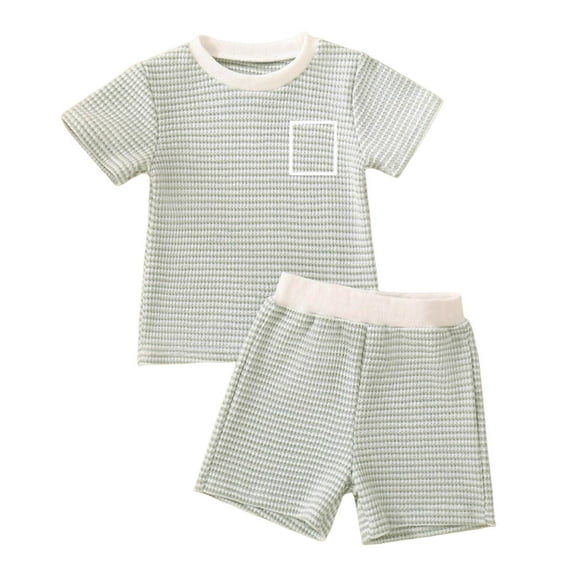 Toddler Kids Boy Summer Shorts Clothing Set 0 6 12 18 24 Months 2T 3T 4T Letter Tractor Print Short Sleeve Round Neck T-Shirt with Solid Shorts 2Pcs Outfit Gibobby(12-18 Months,Green)