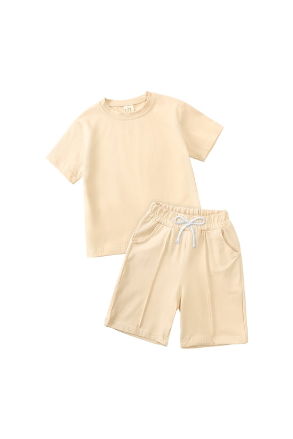 Toddler Kids Boys 2 Piece Tracksuit Summer Outfits Solid Short Sleeve T Shirt With Shorts Set Clothes