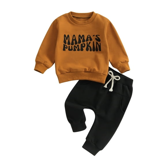 Toddler Kids Boys 2PCS Pants Outfits 0 6M 12M 18M 24M 2T 3T Long Sleeve Letter Print Sweatshirt Tops and Drawstring Pants