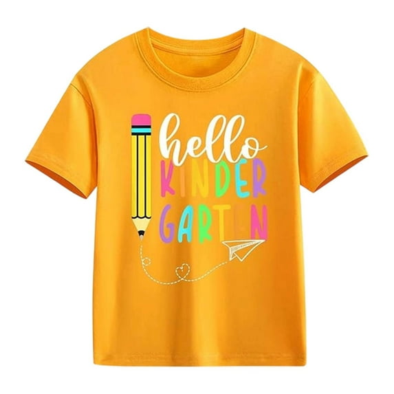 Toddler Kids Boys Back School T Shirt Rock Hand Print Casual Short Sleeve Top Clothing Yellow Size 2-3T
