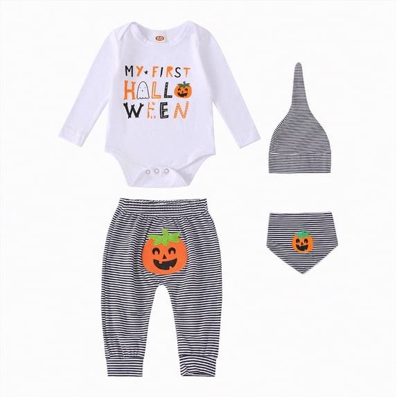 Toddler Kids Boys Fall Winter Pumpkin Print Long Sleeve Elastic Waist 0-24M Halloween Set 2Pcs
