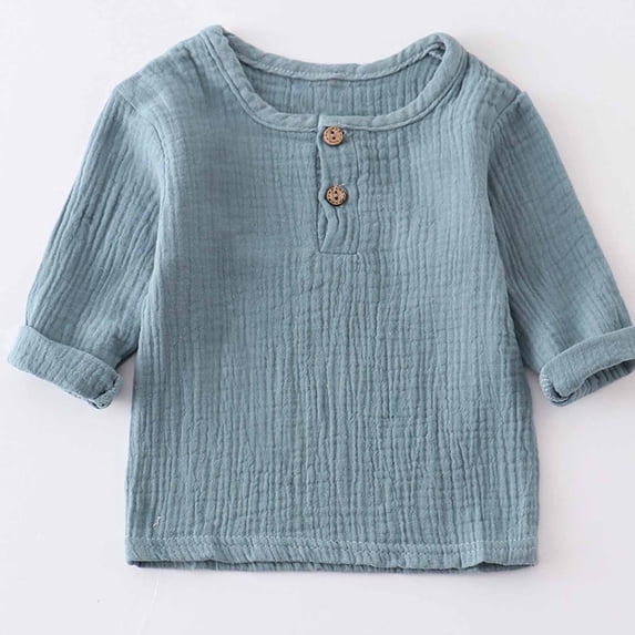 Toddler Kids Boys Fashion Wrinkled Yarn Shirt Round Neck Long Sleeve