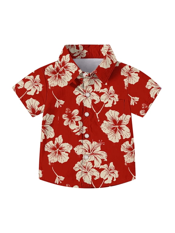 Toddler Kids Boys Girl Fashion Hawaiian Style Shirt Print Short Sleeves Casual Uniform Shirt With Pocket