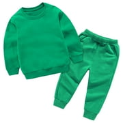 LUXOTI Toddler Kids Boys Girls 2 Piece Sweatsuit Outfits Solid Color Crewneck Long Sleeve Sweatshirt and Jogger Pants Spring Fall Casual Loose Clothing Sets
