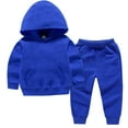 thumbnail image 1 of Toddler Kids Boys Girls 2 Piece Sweatsuit Outfits Solid Color Long Sleeve Hooded Sweatshirt and Jogger Pants Spring Fall Casual Loose Clothing Set, 1 of 5