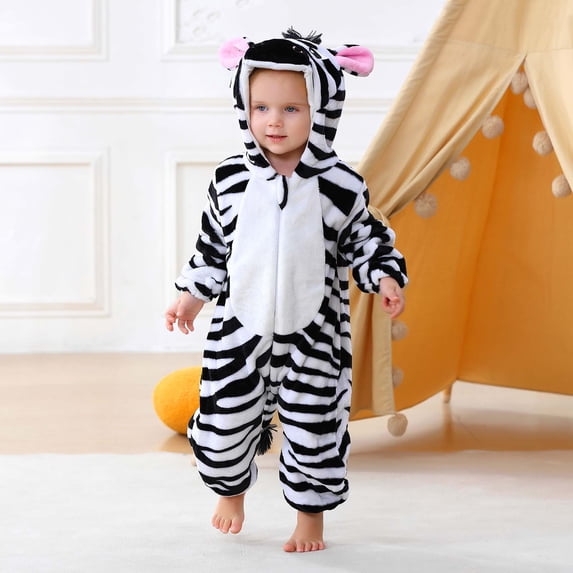 Toddler Kids Boys Girls Animal Fleece Romper Jumpsuit Teens Long Sleeve Thermal Outfit With Pocket Girls Soft Zipper Hooded Bodysuit Spring Comfortable Outwear Onesie Multicolor 7-12 Months