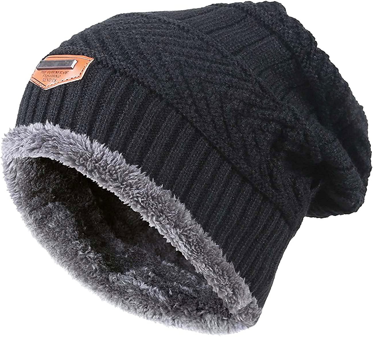 Toddler Kids Boys Girls Beanie Slouchy Hat Winter Windproof Warm Knit Skull Cap 5-14 Years Black