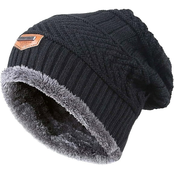 Toddler Kids Boys Girls Beanie Slouchy Hat Winter Windproof Warm Knit Skull Cap 5-14 Years Black