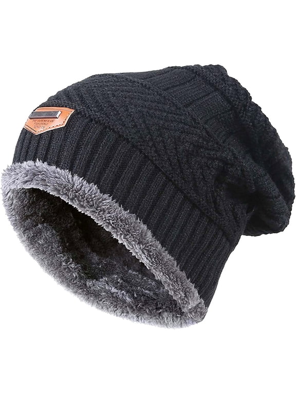 Toddler Kids Boys Girls Beanie Slouchy Hat Winter Windproof Warm Knit Skull Cap 5-14 Years Black
