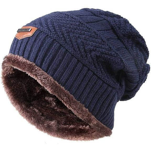 Toddler Kids Boys Girls Beanie Slouchy Hat Winter Windproof Warm Knit Skull Cap 5-14 Years Navy