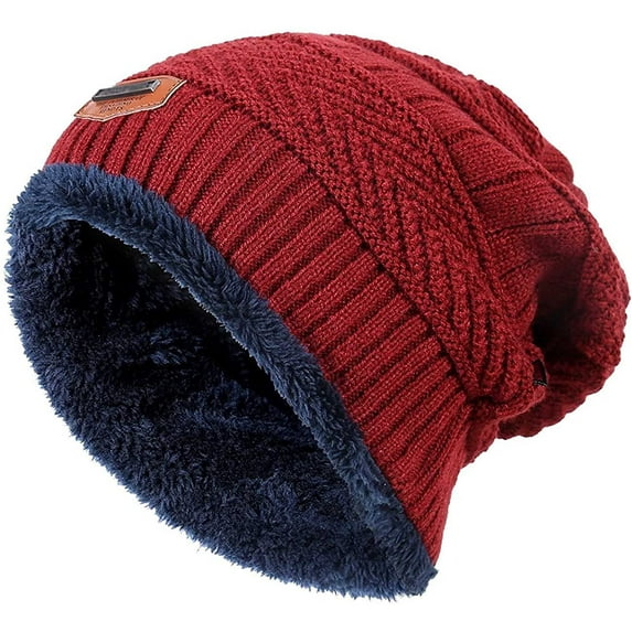 Toddler Kids Boys Girls Beanie Slouchy Hat Winter Windproof Warm Knit Skull Cap 5-14 Years Red