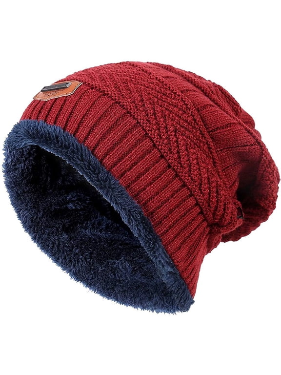 Toddler Kids Boys Girls Beanie Slouchy Hat Winter Windproof Warm Knit Skull Cap 5-14 Years Red