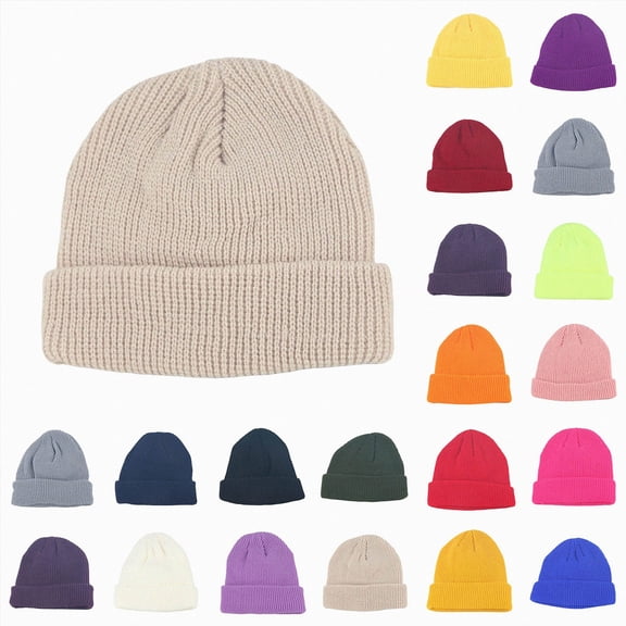Toddler Kids Boys Girls Beanie Winter Hats Solid Warm Knitted Headwear Cuffed Caps Hat For Kids 1-9 Years