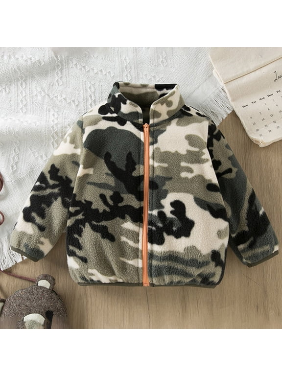 Toddler Kids Boys Girls Camo Fleece Jacket with Stand Collar and Zip Up Front for Winter Warm Outdoor Outerwear Coat 2-3 Years Fall Fashion Clothes