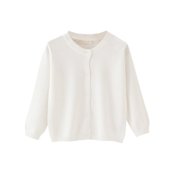 Toddler Kids Boys Girls Cardigan Sweater Button Long Sleeve Knit Tops Crew Neck Solid Cotton Sweater 12 Months-6 Years