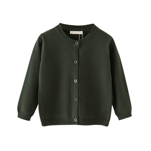 Toddler Kids Boys Girls Cardigan Sweater Button Long Sleeve Knit Tops Crew Neck Solid Cotton Sweater 12 Months-6 Years