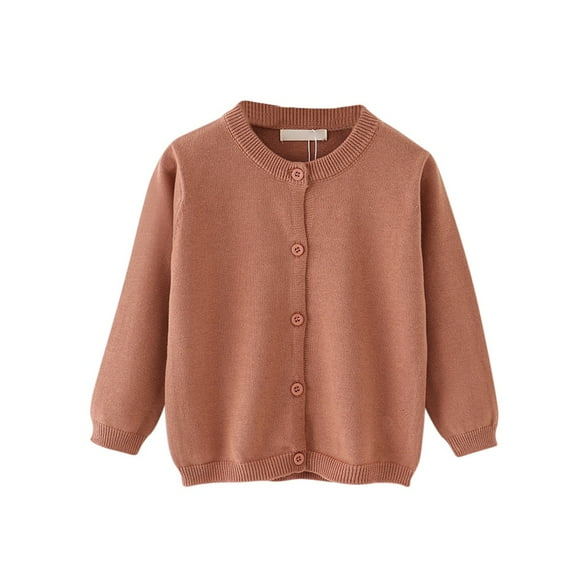 Toddler Kids Boys Girls Cardigan Sweater Button Long Sleeve Knit Tops Crew Neck Solid Cotton Sweater 12 Months-6 Years