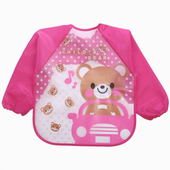 Toddler Kids Boys Girls Cartoon Long Sleeve Waterproof Feeding Apron Bib Smock Best Gifts for Infant Girls Boys