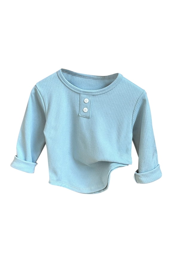 Toddler Kids Boys Girls Casual Shirt, Round Neck Long Sleeve & Button - Down Top For Spring Fall Casual Daily Wear,Size:4-5 Years