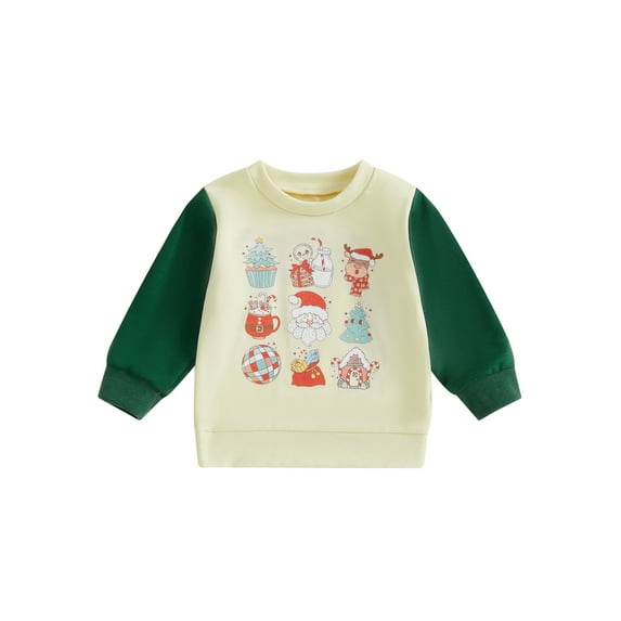 Toddler Kids Boys Girls Christmas Sweatshirts 6 12 24 Months 2T 3T 4T 5T Classic Cartoon/Snowman Print Long Sleeve Pullovers Winter Tops