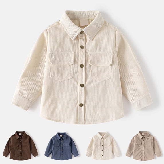 Toddler Kids Boys Girls Corduroy Button Down Shacket with Collared Neck and Chest Pockets Casual Outerwear Top 3-4 Years Spring Fall Winter Jacket