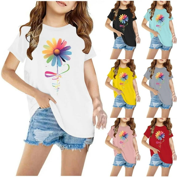 Toddler Kids Boys Girls Cotton T Shirt Fashion Cute Round Neck Print Tee Short Sleeve Top Soft Breathable Summer Casual Shirt Comfortable Everyday Wear for Boys and Girls Play School Outings Gift
